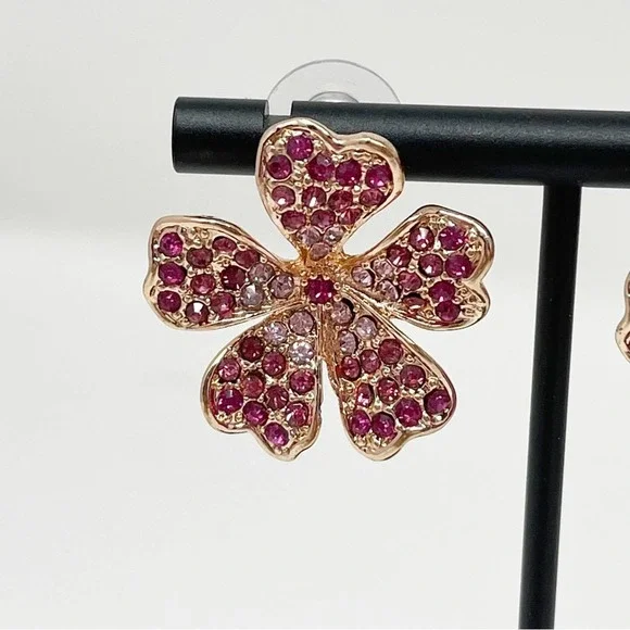 JTV Off Park Collection Pink Ombre Crystal Rose Tone Flower Earrings - Picture 2 of 7